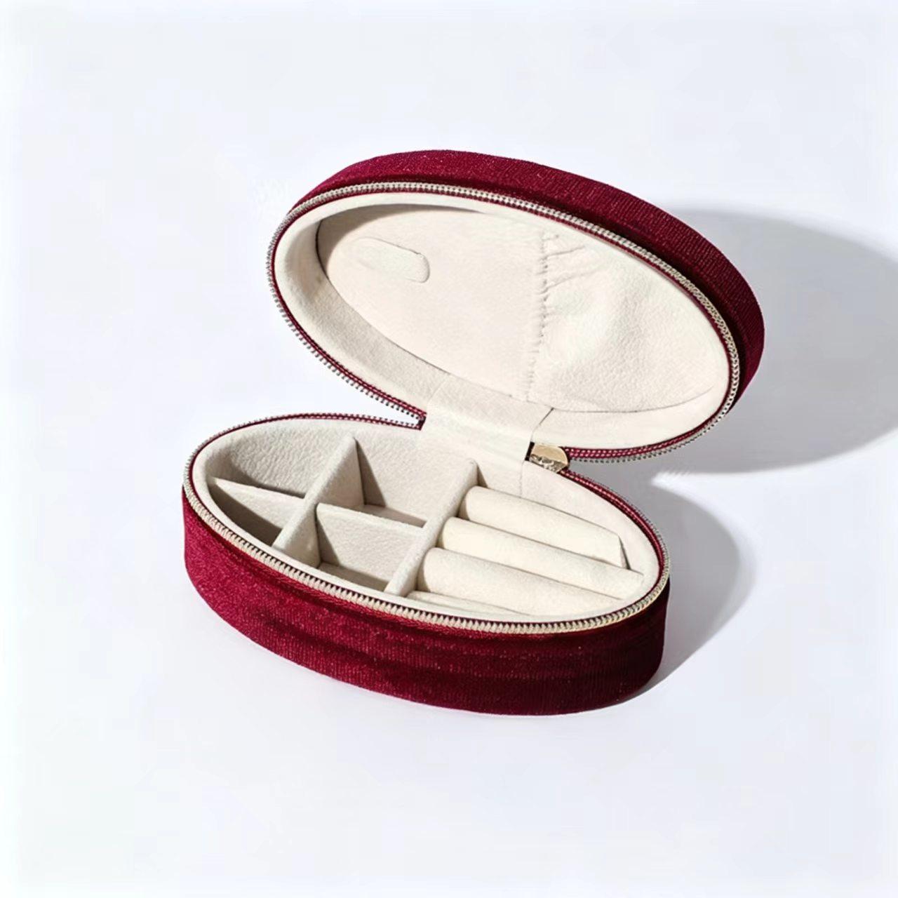 Elegant Oval Mini Jewelry Box, Multi-Functional Portable Earring Necklace Organizer, Compact Storage Solution for Accessories