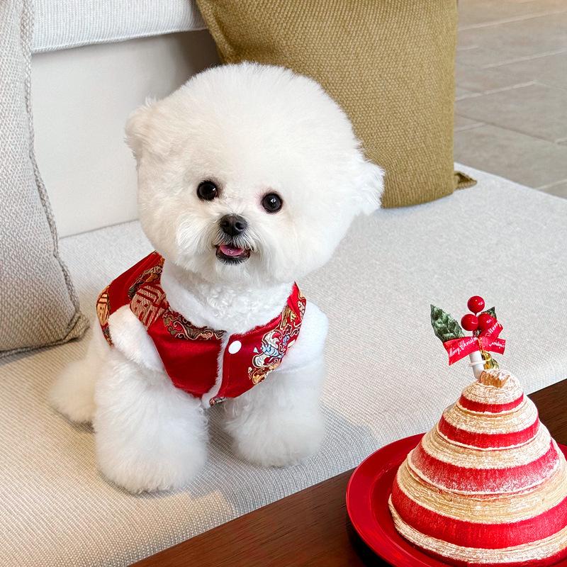 Festive Style Pet Clothing Winter Fleece Lined Thick Cotton Coat for Cats Bichon Schnauzer Teddy