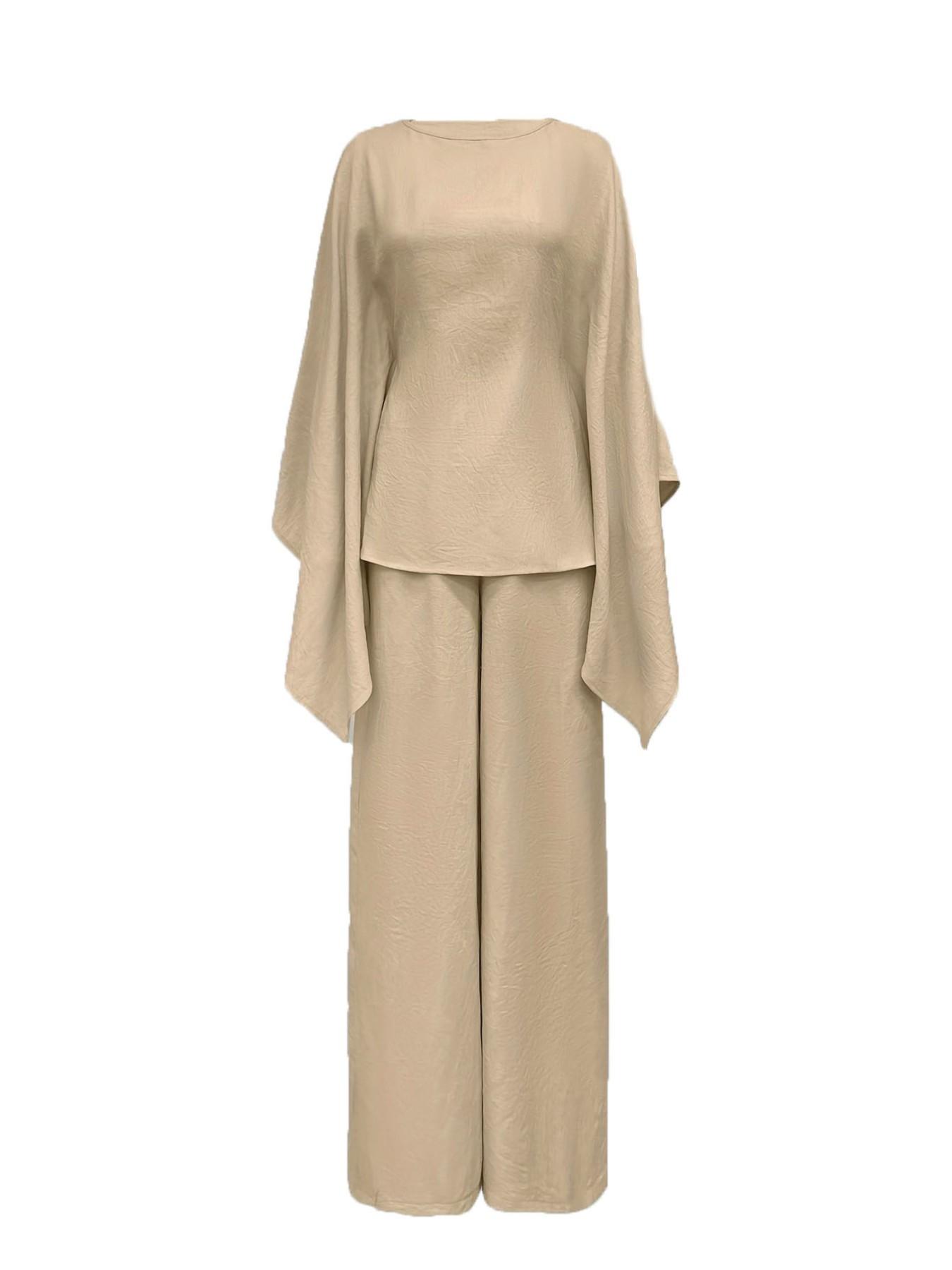 Women's 2-Piece Wide Leg Pants Set, Lightweight Soft Fabric, Casual Cape-Style Loose Top + High-Waisted Pants, Summer Fashion