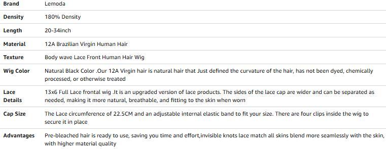 Lemoda Body Wave 13x6 Full Lace Frontal Virgin Human Hair Wigs Body Wave Top 15A 13x6 HD Transparent Lace Front Wig Pre-Bleached Knots Invisible Lace Tiny Knots