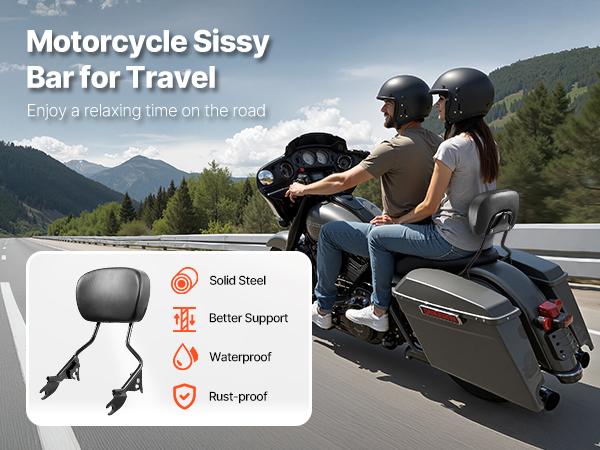 Detachable Motorcycle Passenger Backrest, Compatible with Harley-Davidson Touring, Street Glide, Road Glide, Road King, 16-Inch Height, Black