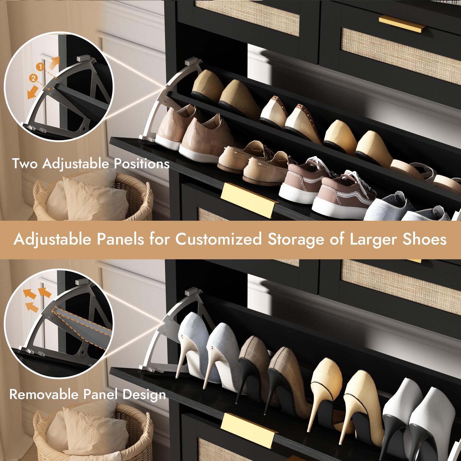 PieDle Furniture Boho-Chic Rattan Shoe Storage with Drawers for Home Entries