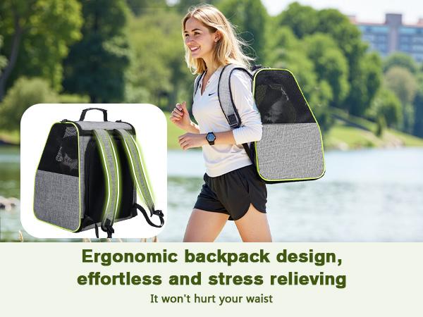 Pecute trapezoidal cat backpack, comfortable travel, well-ventilated, available in black and grey.