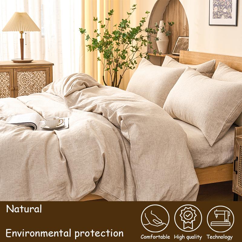 PUREFIBER 100%Natural Linen Bedding Set-OATMEAL(1pc Duvet cover + 2pcs Pillow cases),breathable,french flax