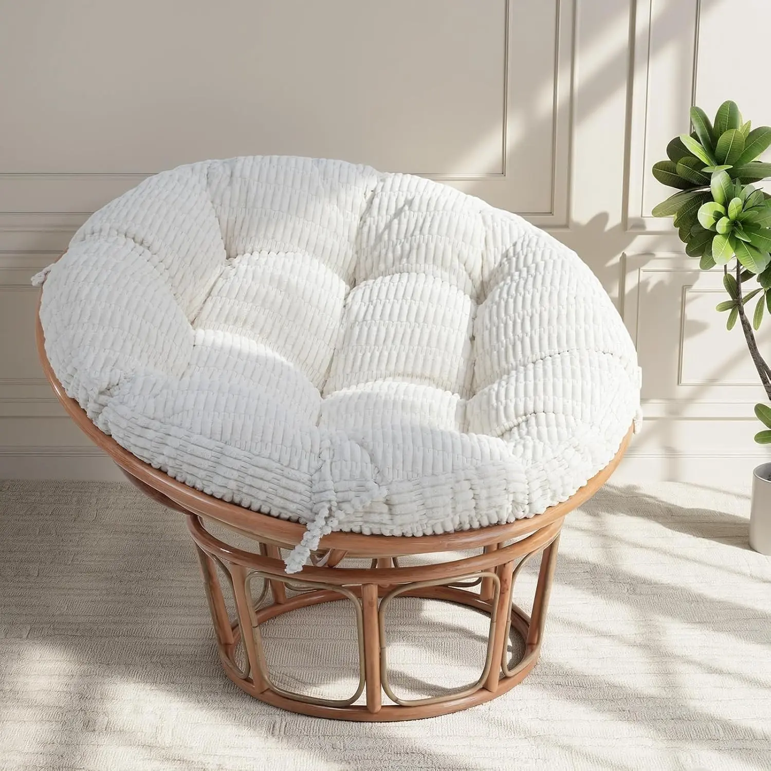 Papasan Chair Cushion, Circle Papasan Cushion (Without Chair) | Replacement Indoor& Outdoor for Egg Bowl Chair, 48 X 48 Inch, Beige