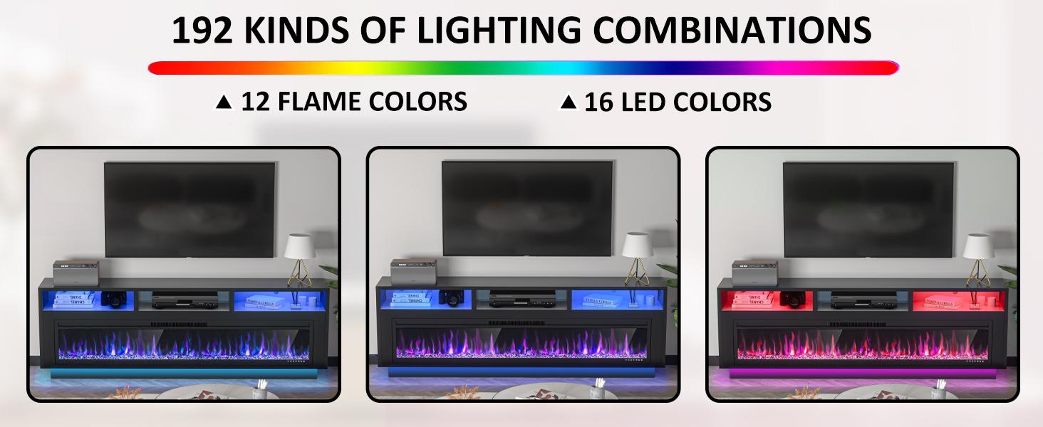 【2 Packages Shipping】AHB 58" Fireplace TV Stand for TVs Up to 65" with 52" Electric Fireplace, TV Console for The Living Room, LED Light Entertainment Center, Storage Cabinet, Media Console Table, Black