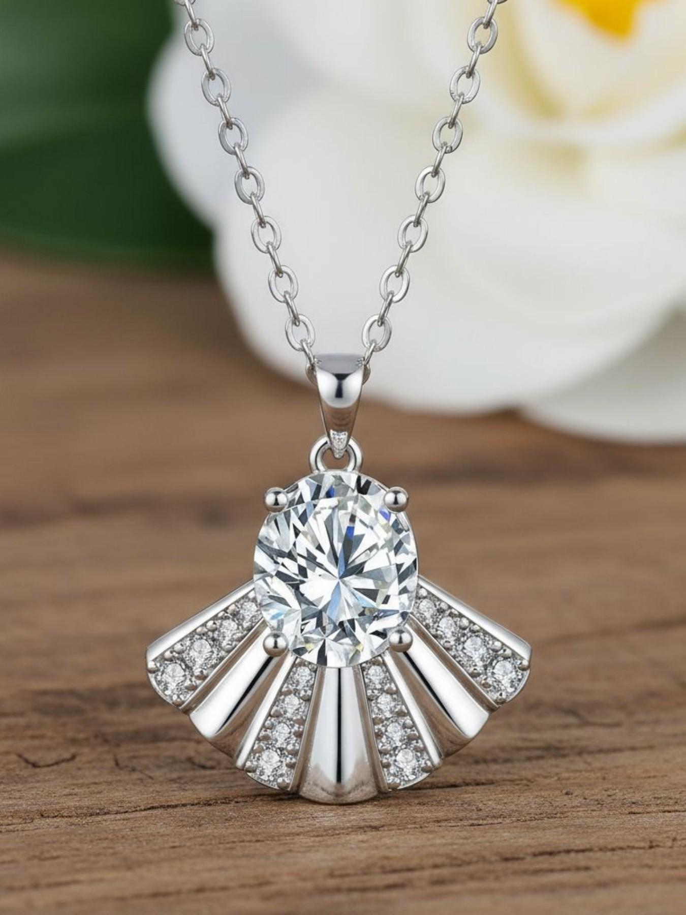 Shell Shadow Star Glow | Original Sparkling Fan-shaped Gem Pendant, Gold Plated Diamond-studded Skin-flattering Necklace with Preserved Rose & Bear Gift Box, Perfect Gift for Wife & Daughter, Birthdays, Mother’s Day & Valentine’s Day