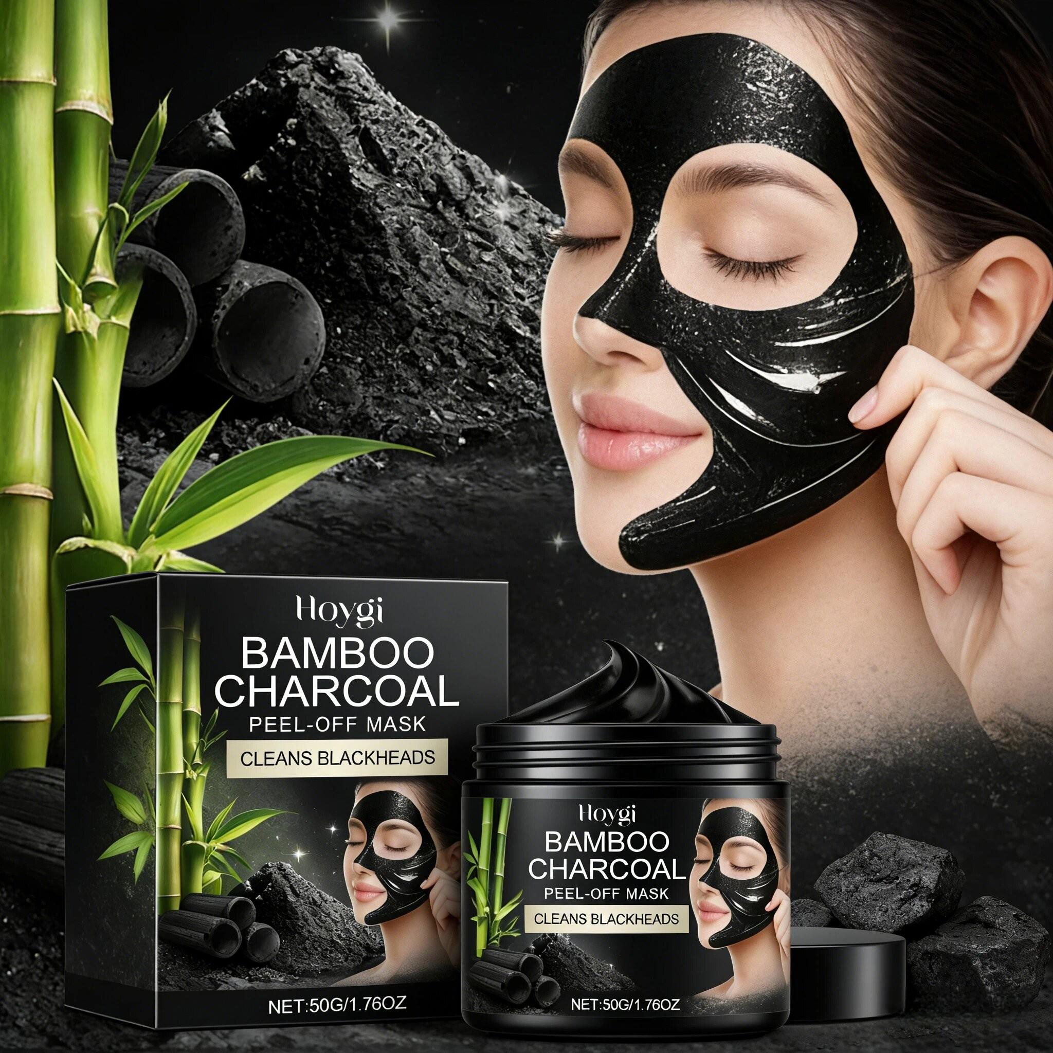 Hoygi Bamboo Charcoal Peel-Off Mask 50g, Deep Cleansing, Hydrating, Aloe Vera Ingredients, Suitable for All Skin Types, Natural Beauty Cream