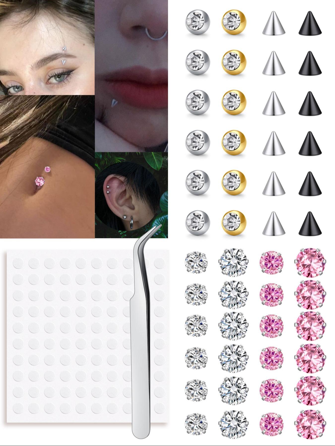 Non-Piercing Fake Nose Ring Set, Artificial Rhinestone Jewelry, Clip-On Lip Rings, Faux Eyebrow Studs, No Drilling Required