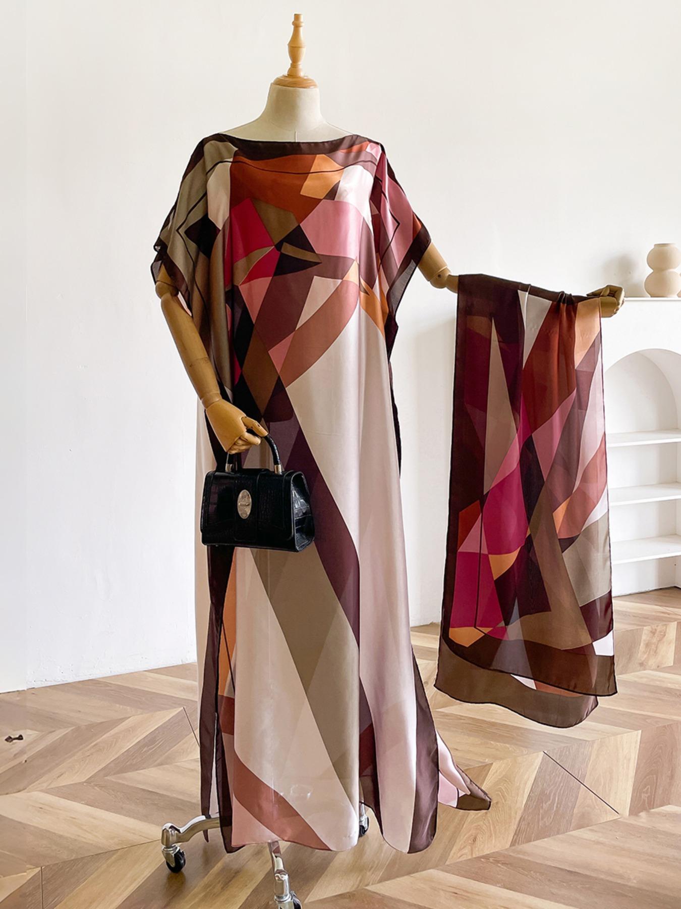 Elegant Women's Long Satin Shawl Set, Lightweight Silk Feel Boho Style Scarf, Perfect Spring & Fall Fashion Accessory, Casual Style Woven Fabric