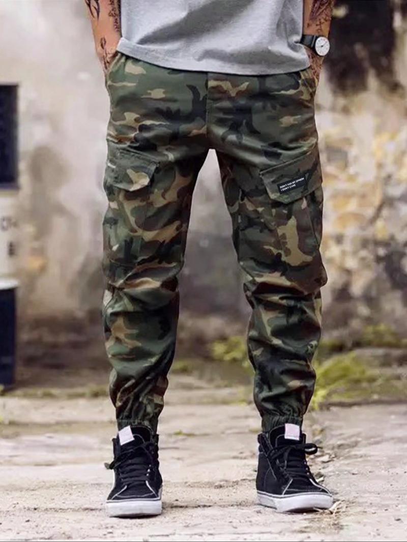 Men's Camo Print Drawstring Waist Cargo Pants, Streetwear Camouflage Regular Fit Street Multi-pocket Casual Slant Pocket Jogger Pants for Daily Wear, Mens Clothing, Men's Trousers for All Seasons, Menswear, Pants for Men, 2000s Pants, Going Out Bottoms