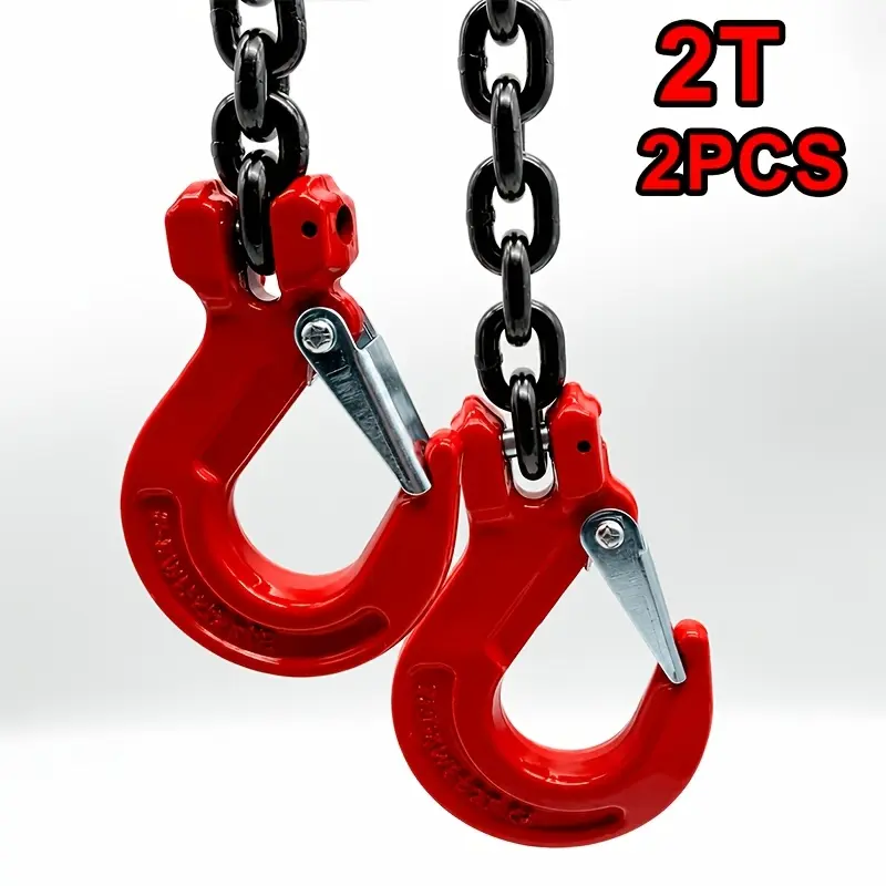 Heavy-Duty Chain Hooks, 2-Piece Set with 2t Load Capacity for Ropes & Pulleys Hardware Applications, Hooks + Chain