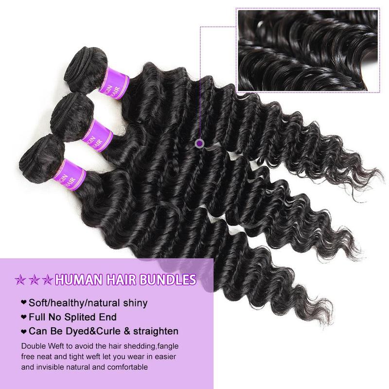 Thick Deep Wave Human Hair Bundles Raw Human Hair Weave Brazilian Body Wave Quick Weave Extensions 1/3/4 Bundles