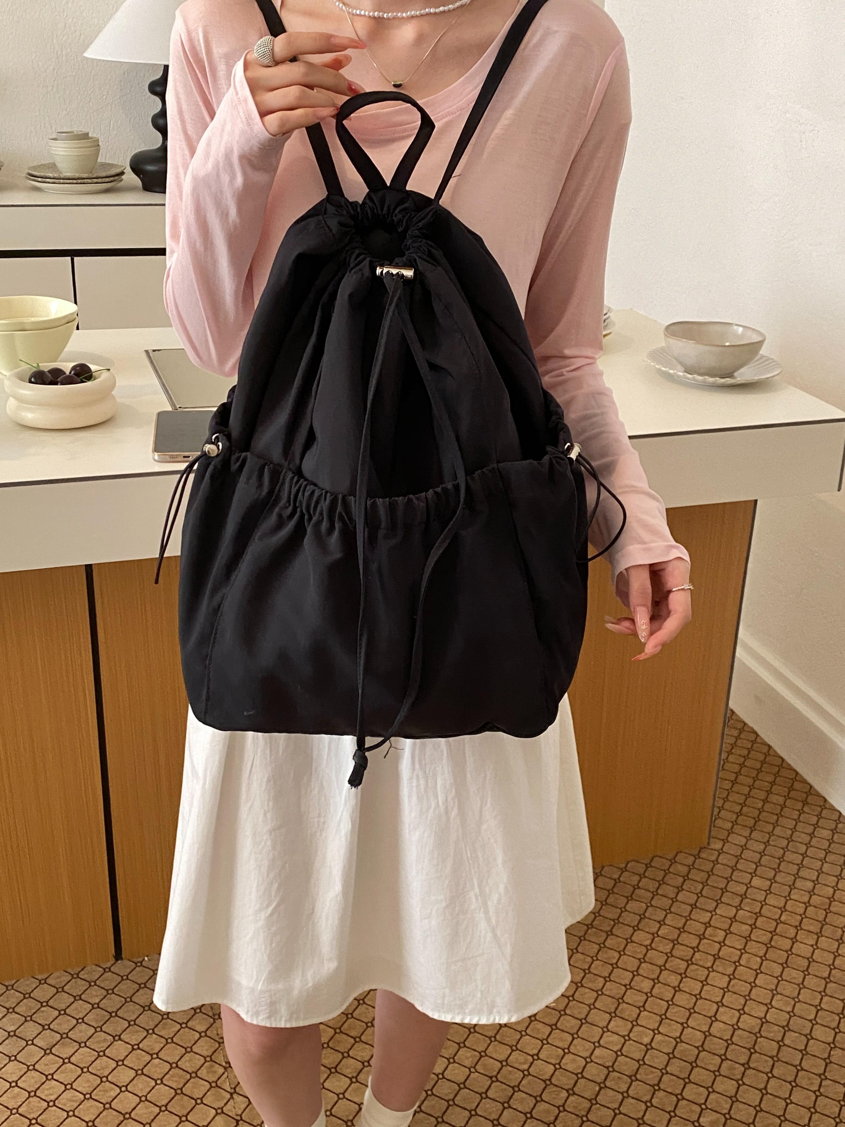 Large Capacity Nylon Drawstring Backpack, Preppy Style, Lightweight, Suitable for Students, Shopping, Daily Use, All Seasons