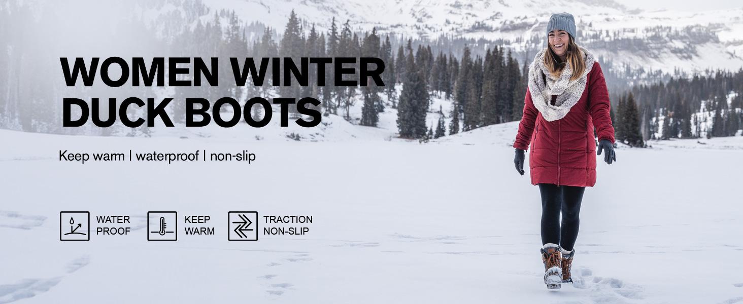 ALEADER Women's Winter Anti-Slip Fashion Warm Snow Boots | Waterproof Shell Hiking Boots | Classic Versatile Duck Boots | Brown Grey Walking Shoes Footwear SpringStatements