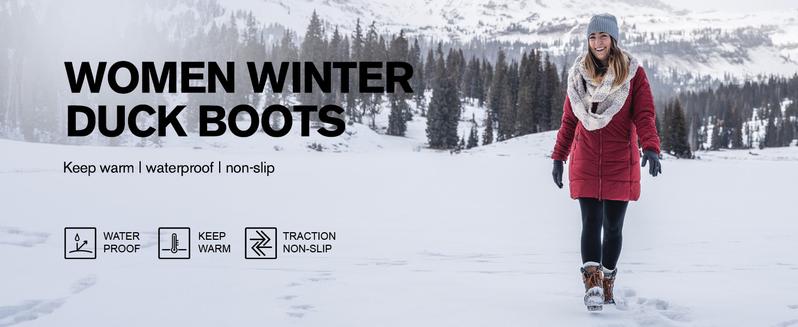 ALEADER Women's Winter Anti-Slip Fashion Warm Snow Boots | Waterproof Shell Hiking Boots | Classic Versatile Duck Boots | Brown Grey Walking Shoes Footwear