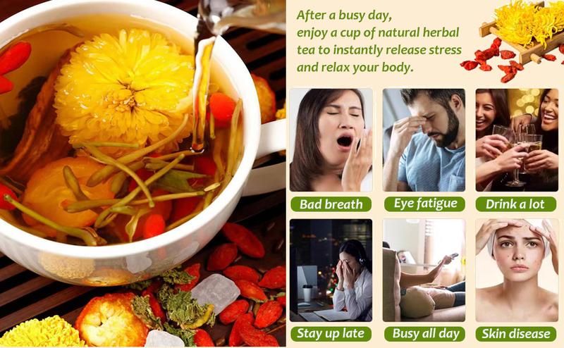 GOJI BERRY TEA 8 CHINESE HERBAL INGREDIENTS BLEND,DANDELION WOLFBERRY ORGANIC, CASSIA SEED, CHRYSANTHEMUM, HONEYSUCKLE, TEA LOOSE LEAF (3BOX(45BAGS))