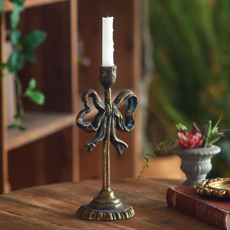 American-Style Vintage Distressed Ironwork Carved Candlestick, Decorative Handicrafts for Living Room Entrance Display, Creative Home Décor Item