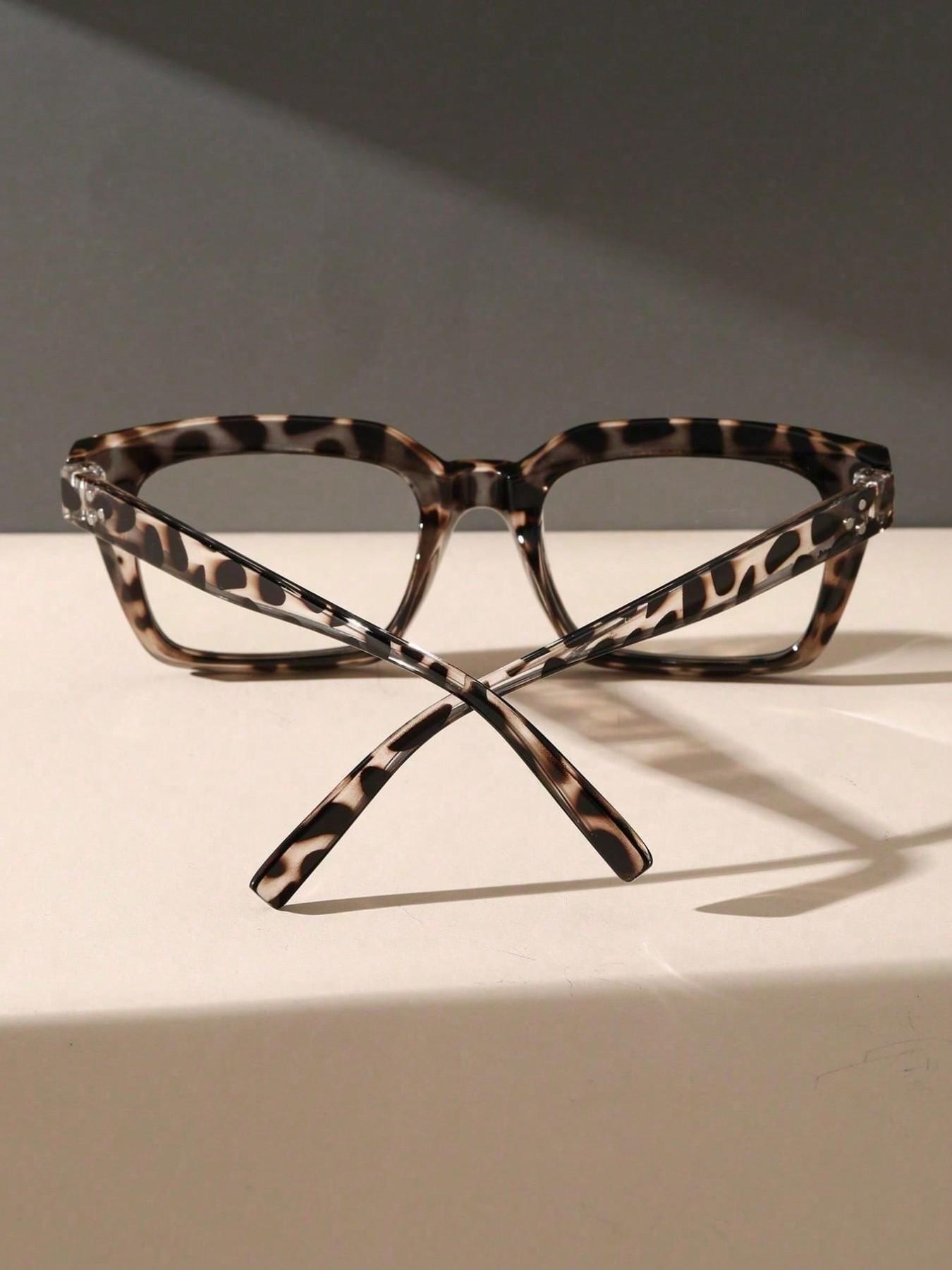 Women's Leopard Print Square Plastic Frame Blue Light Blocking Glasses, Anti Blue Glasses, Leopard Pattern Eyeglasses, Casual Stylish Glasses, Square Frames Glasses, Fashion Retro Transparent Lenses, Lightweight Comfortable, Square Frame Eyewear