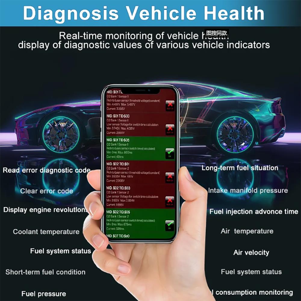 Car Code Reader V015 Bluetooth 4.0 OBD2 Scanner for iOS/Android/PC - Automobile Fault Diagnosis Instrument with Bluetooth Engine Tester Functionality