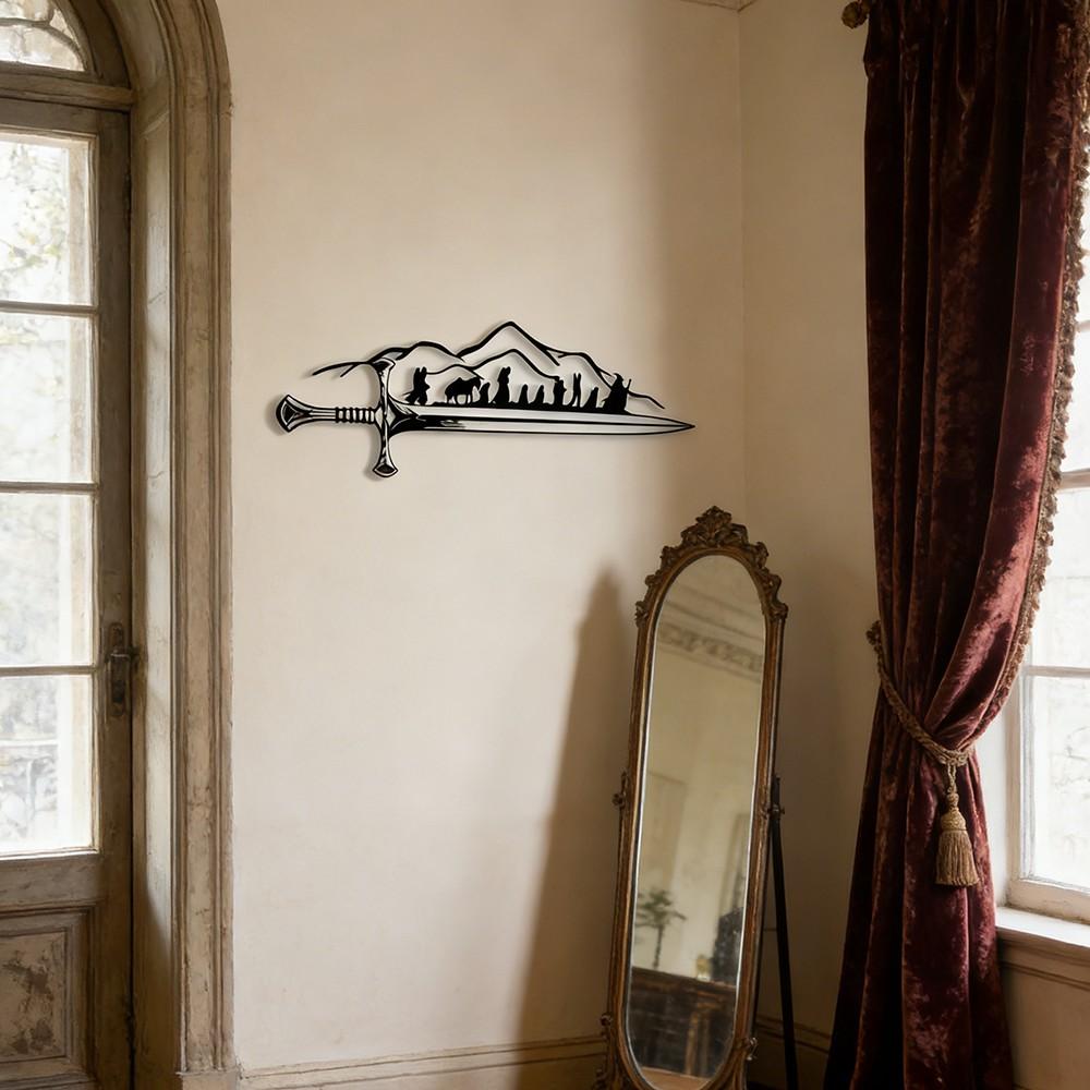 1 piece of "One Ring King" metal wall art - vintage wire silhouette mural, Frodo and Sam, fantasy home decoration, suitable for LOTR fans, Christmas gifts, Middle earth enthusiasts, western wall art