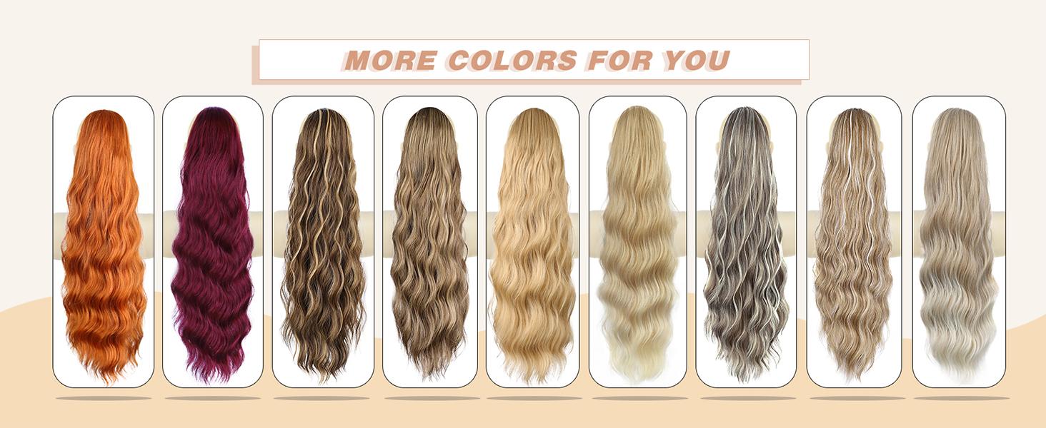 Iridescent Ponytail Hair Extension Drawstring Ponytail Extension for Women Long Body Wavy Curly 26 Inch Clip in Ponytail Extensions Synthetic Heat Resistant Ponytail Extension