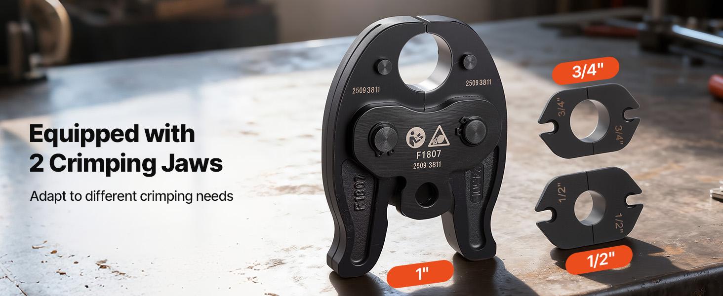 VEVOR Cordless Mini Press Tool, 18V Electric Pipe Crimping Tool for 1/2, 3/4, 1 PEX Pipe Copper Rings, PEX Press Tool Kit with 2pcs Battery, Fast Charger Carrying Case - Meet ASTM F1807 Standard