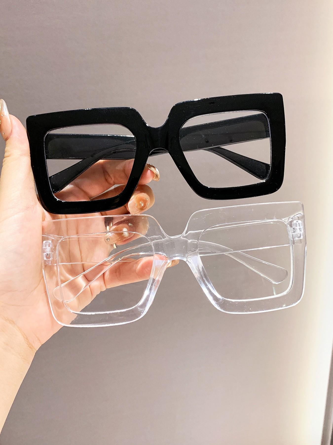 Women's Elegant Large Frame Square Plastic Glasses, Leopard Print & Transparent Lenses, Versatile Street Style, Driving, Daily Wear