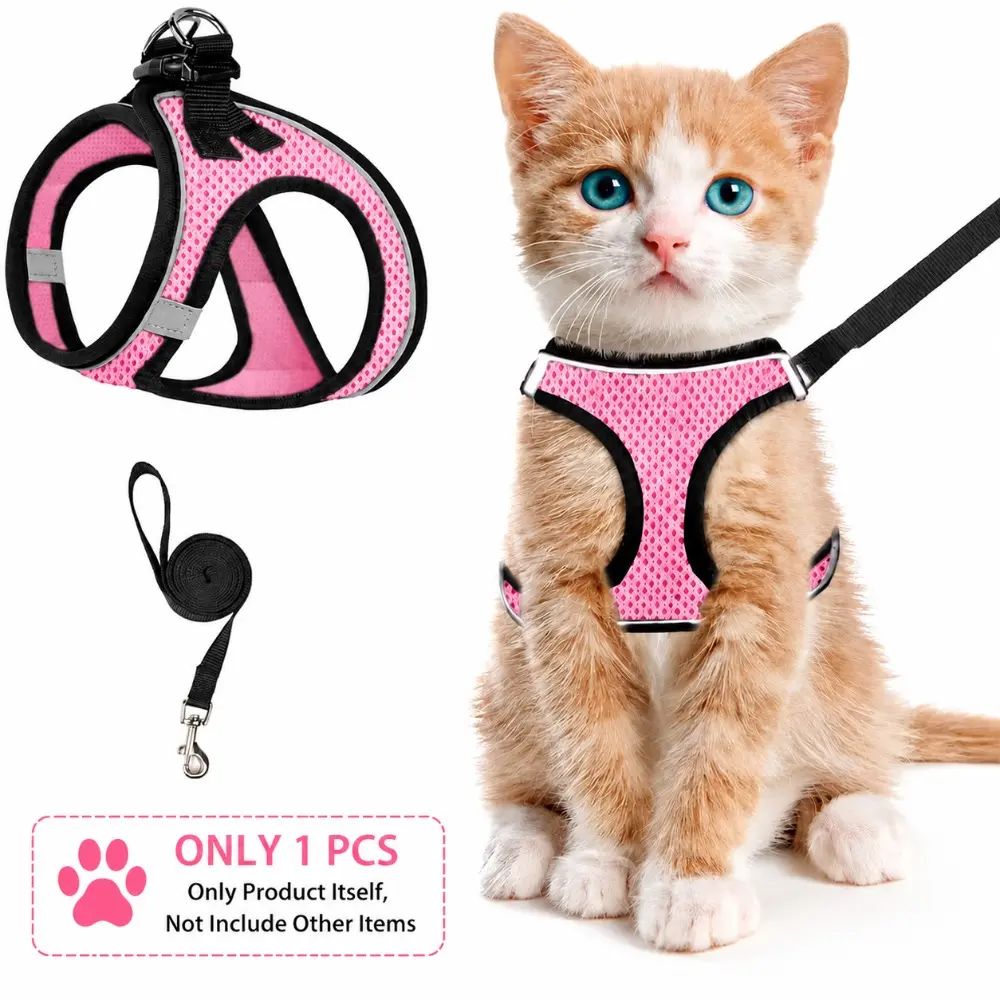 Escape Proof Cat Harness with Reflective Leash, Adjustable Pet Vest for Cats & Small Dogs, Comfortable Walking Harness for Outdoor Use