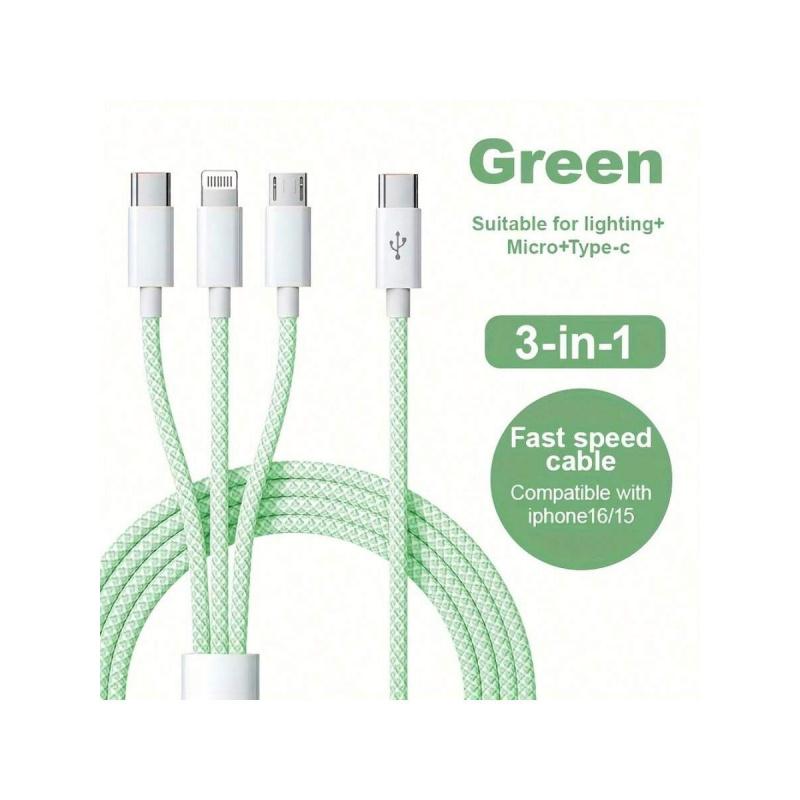 Typec 3-in-1 USB Cable, Super Fast Charging, Pd & USB-C to Type-C Cord, Car Charging Cable for Iphone16/15/14/13, Braided Fast Charge Data Cable Type-C to Lightning & Android Pd Interface Fast Charging Function