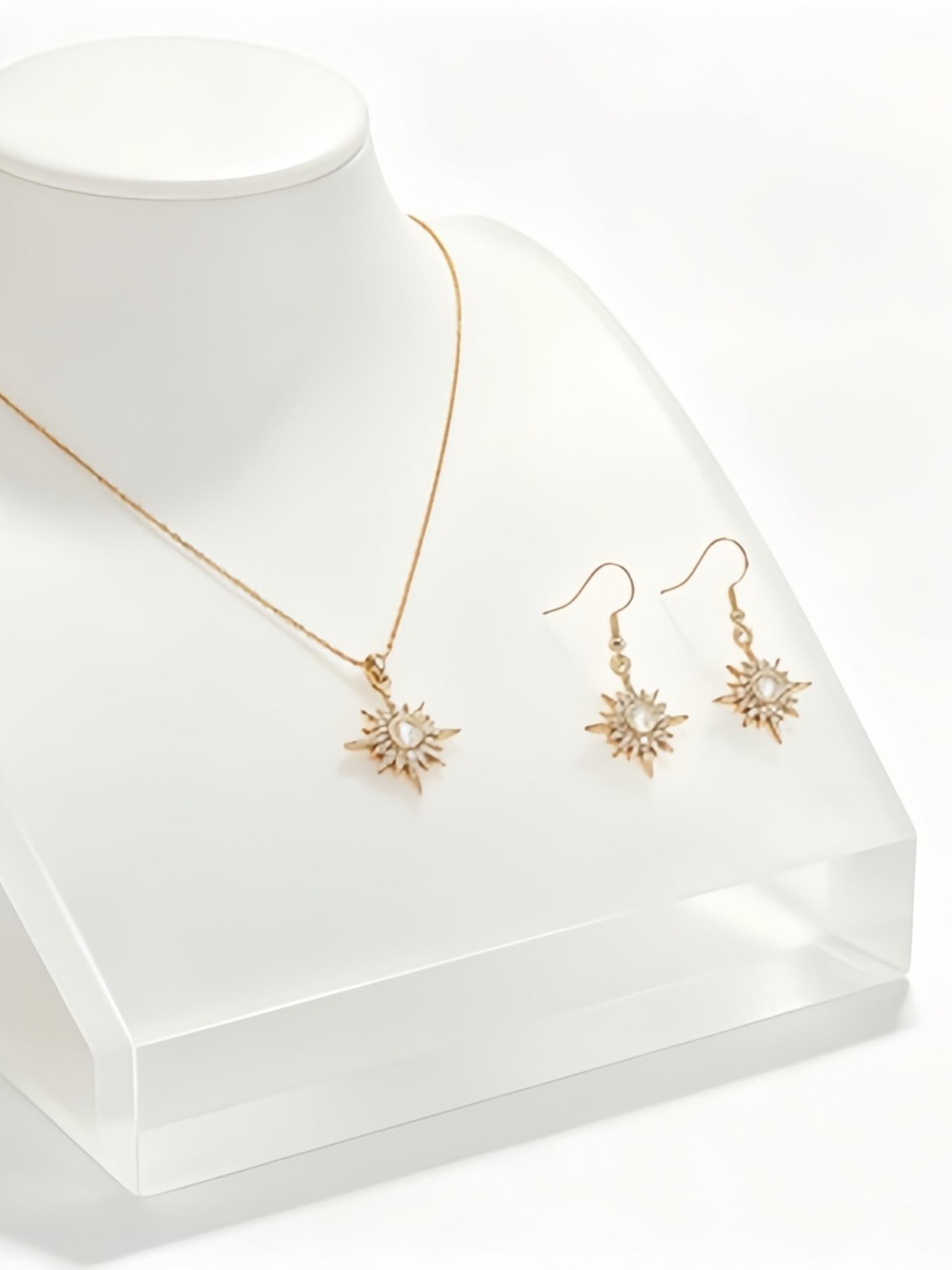 Women's Starburst Necklace Earrings Set, Elegant Starburst Jewelry, Wedding Gift Set, Perfect for Special Occasions