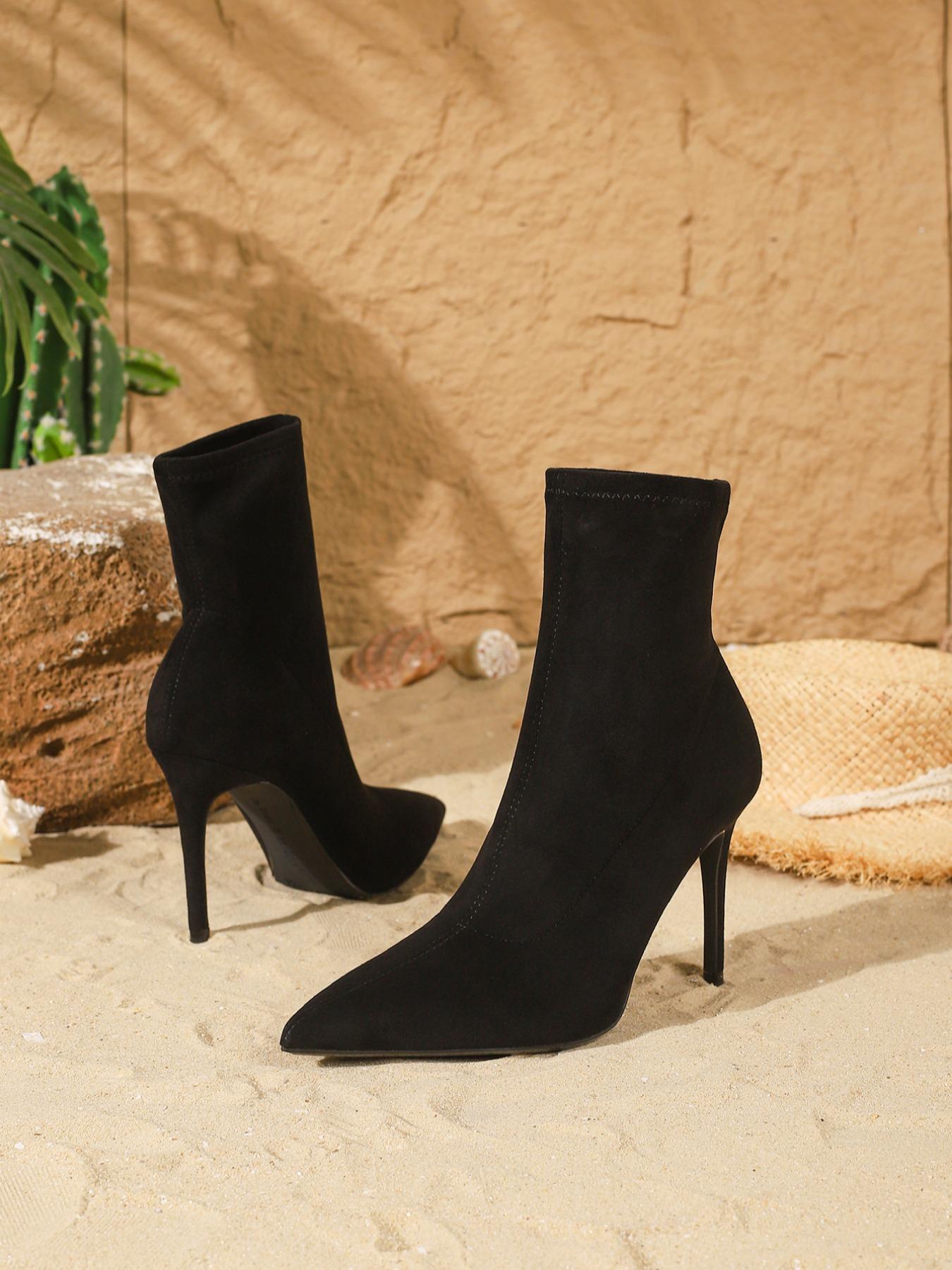 Women's Fashion Sexy Pointed Toe Stiletto High Heels, Elegant Flannelette Ankle Boots, All Season Comfortable Shoes, Dress Boot