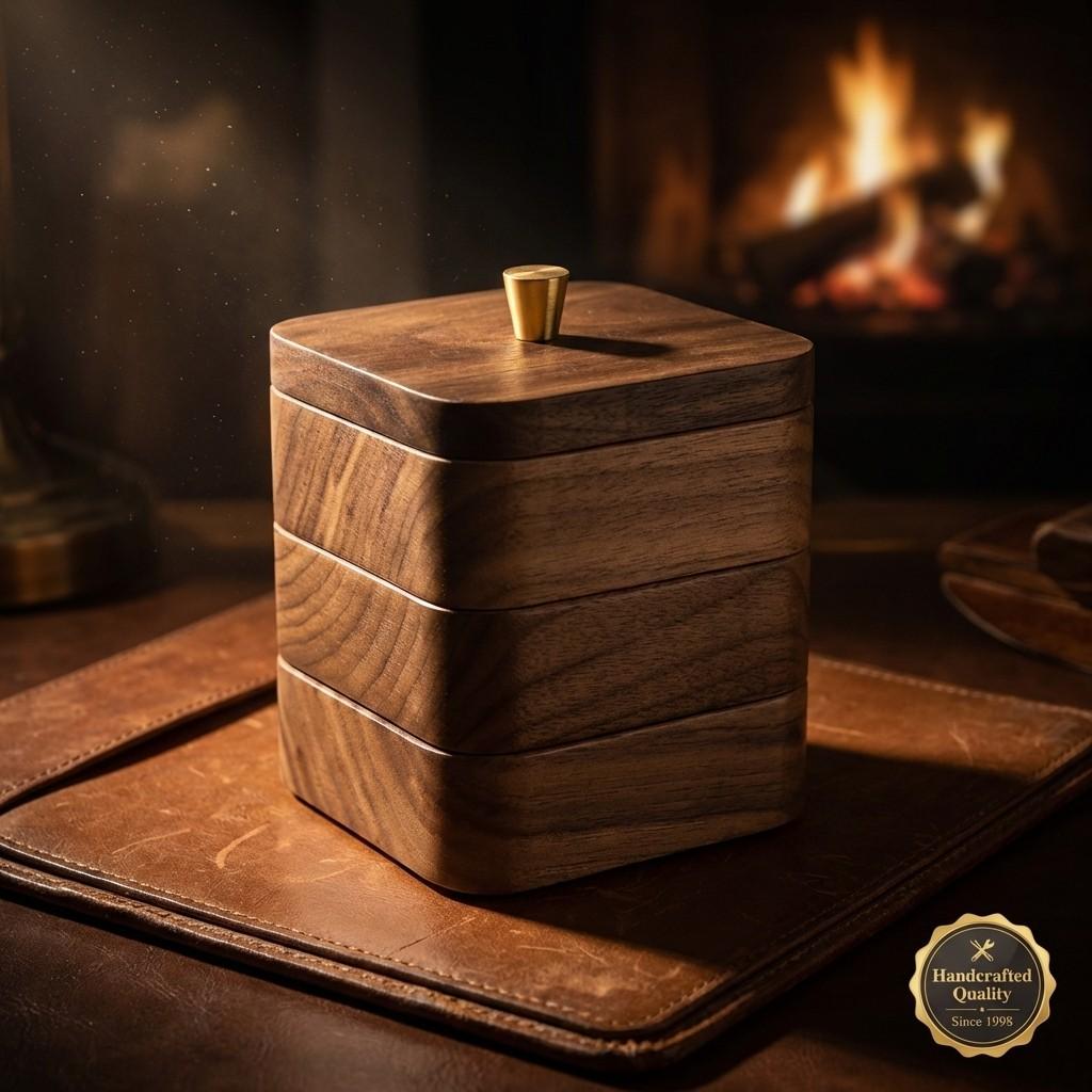 Three Layer Wooden Dental Floss Storage Box, Square Toothpick Container, 9.6*9.6*12cm, Ideal for Home and Restaurant Use