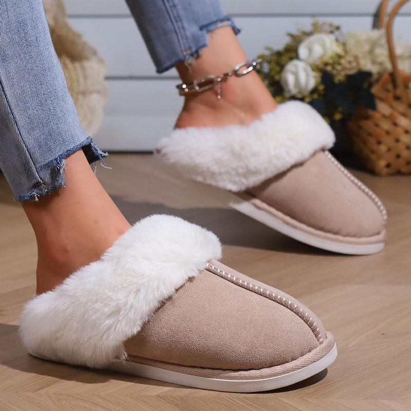 Warm Women's Plush Fleece-Lined Slip-On Moccasin with Fluffy Detail - Non-Slip Winter Home Slippers on Flat Platform Sole. So Cozy! Springfresh