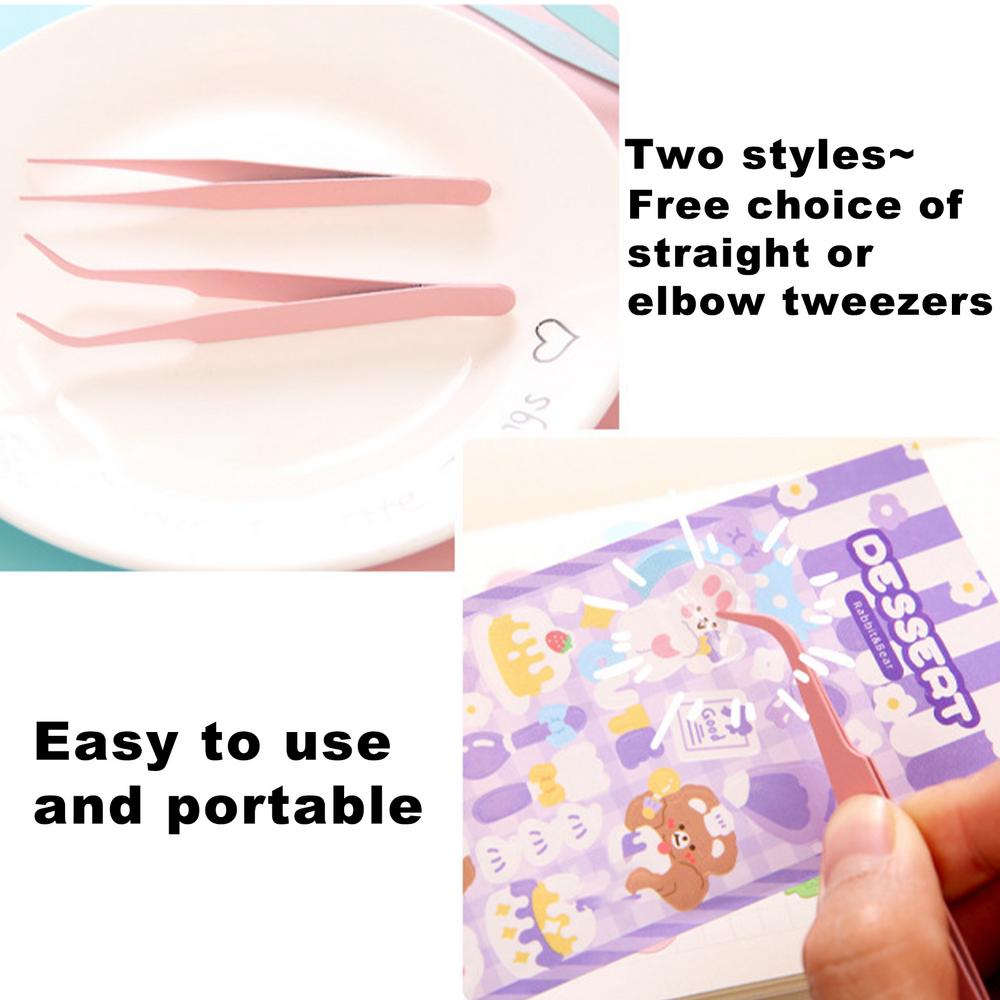Elbow Tweezers for Stickers 2pcs DIY Eyelash Tweezers Straight Tweezers Solid Color with Cover Decal Craft DIY Eyelash Tool Office Supplies