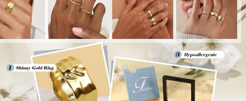 Fansilver 4pcs Stackable Rings Chunky Gold Plated Rings for Women Non Tarnish Dainty 14K Gold Plated Stacking Thumb Rings Set Trendy Gold Wedding Band Ring Size 5-11