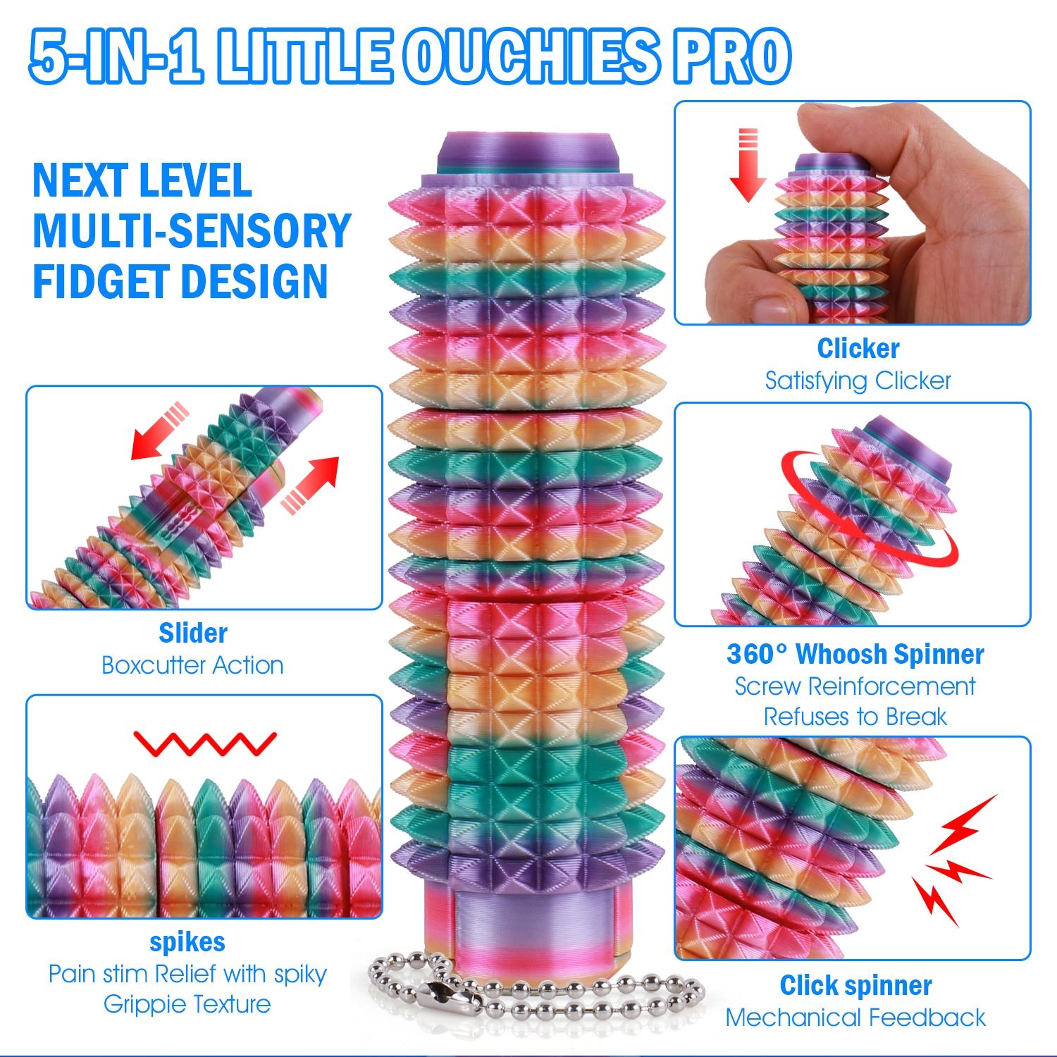 5-in-1 Spiky Sensory Fidget Toy for Adults, Pain Stimulator with Clicker, Spinner, Slider and Roller, Stress Relief, Portable Keychain, Stress Relieving Accessory, Stress Relief Gadgets