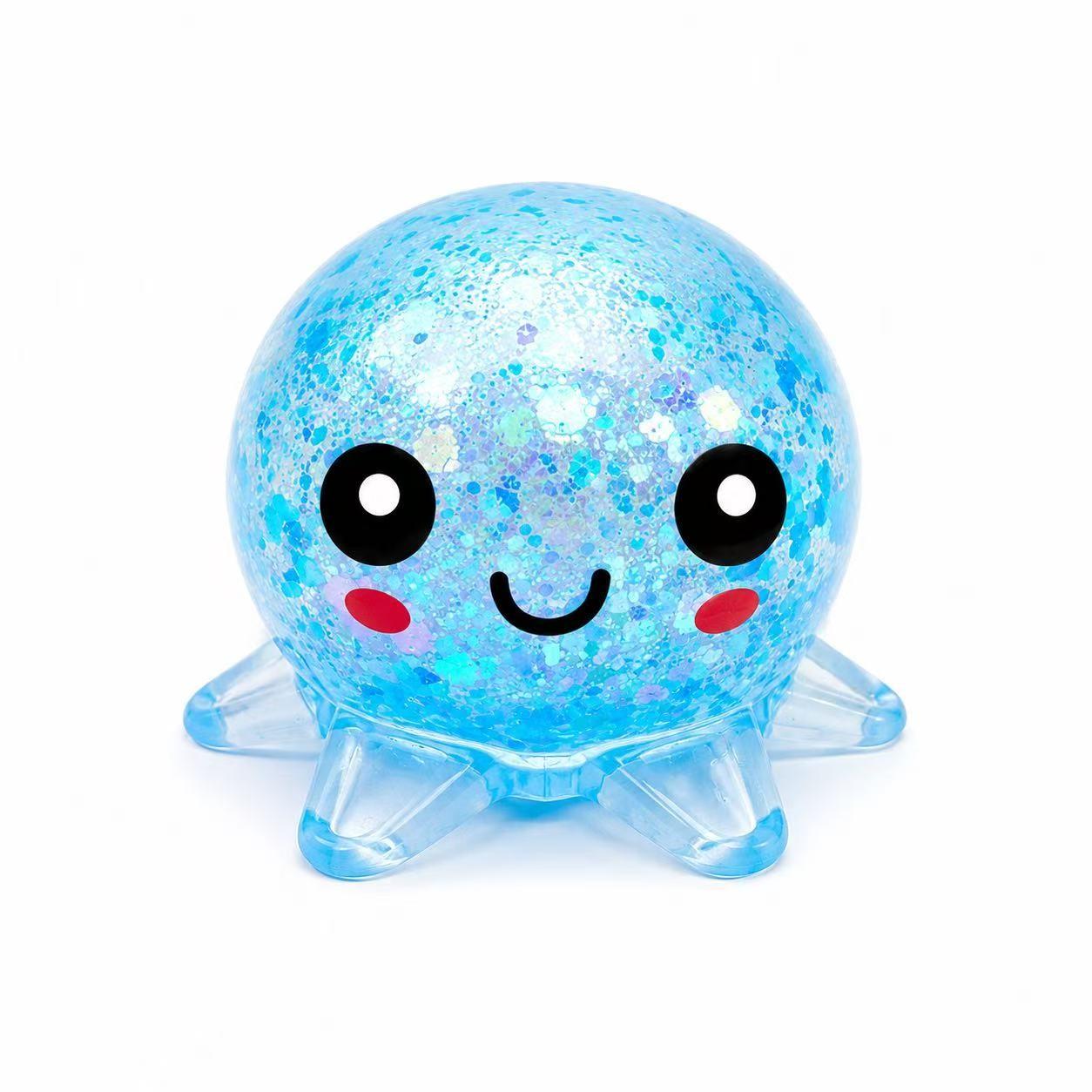 Clear Glitter Octopus Squeeze Toy, Glitter Squishy, Glittery Squishies, Squishy Fun, TPR Maltose Filled Stress Ball, 4 Colors Available Anxiety Relief Fidget Toy for Adults Kids