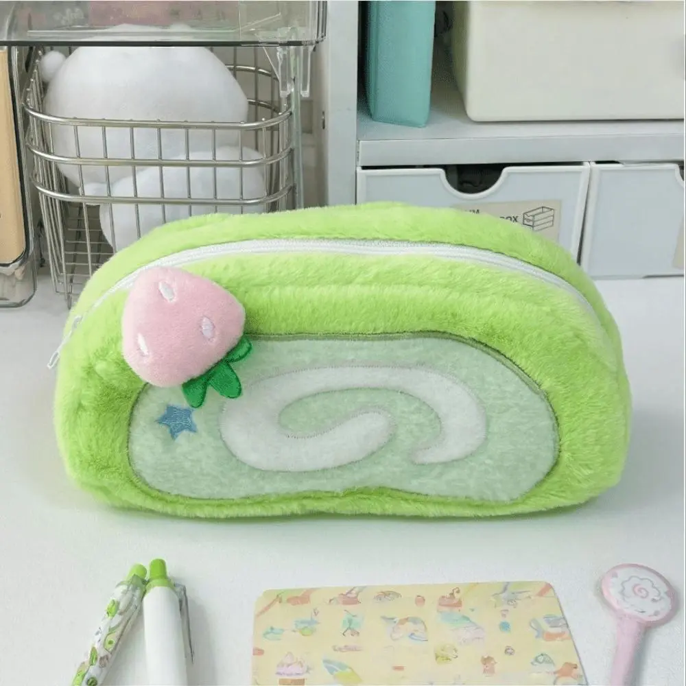 Honeydew Melon Swiss Roll Plush Pencil Case, Kawaii Large Capacity Plush Storage Pouch, Cute Desk Organizer for Pens, Markers & Highlighters, Ideal for Office & Daily Use