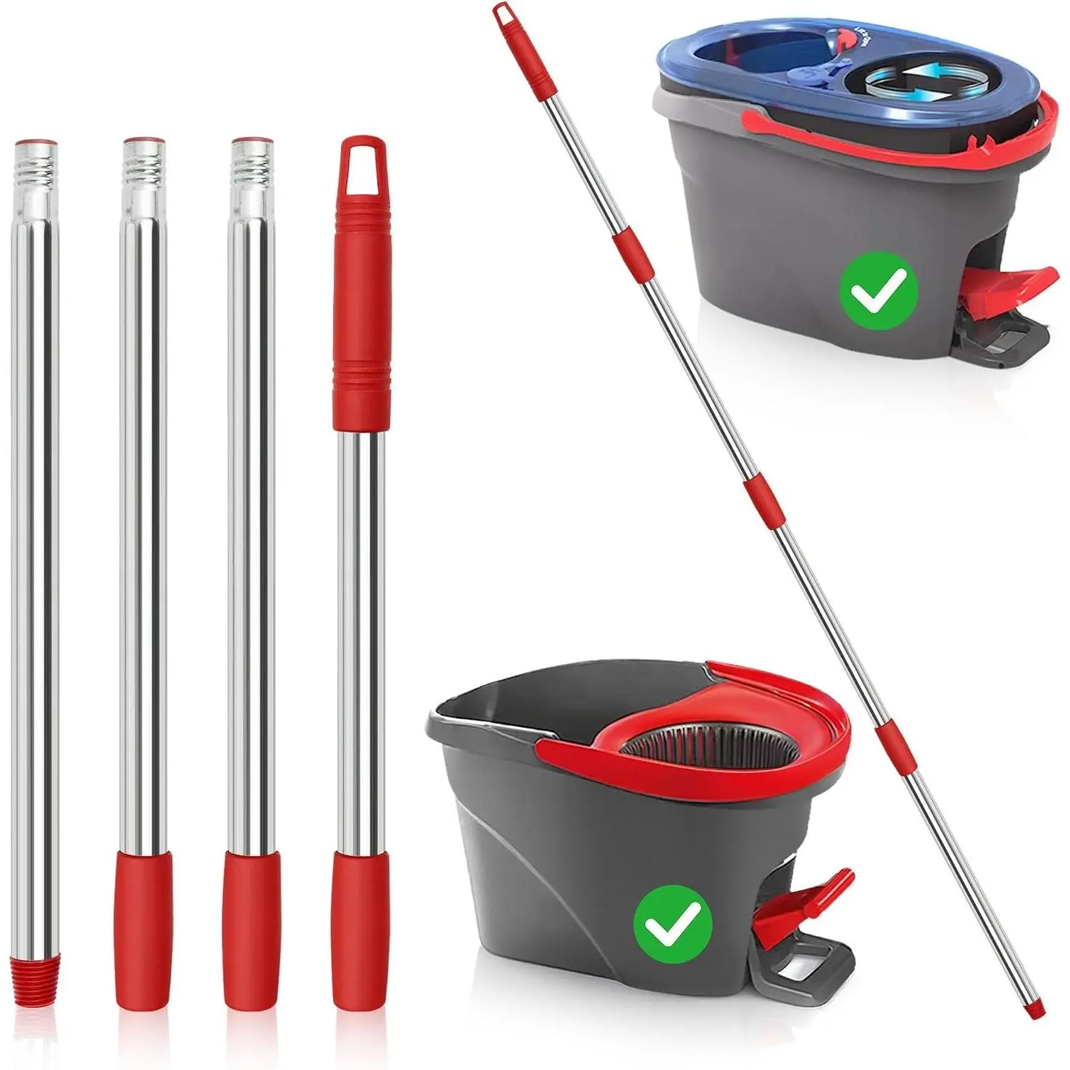 Spin Mop Replacement Handle 4-Section 30" to 58" Mop Stick Pole Handle for Ocedar Spin Mop
