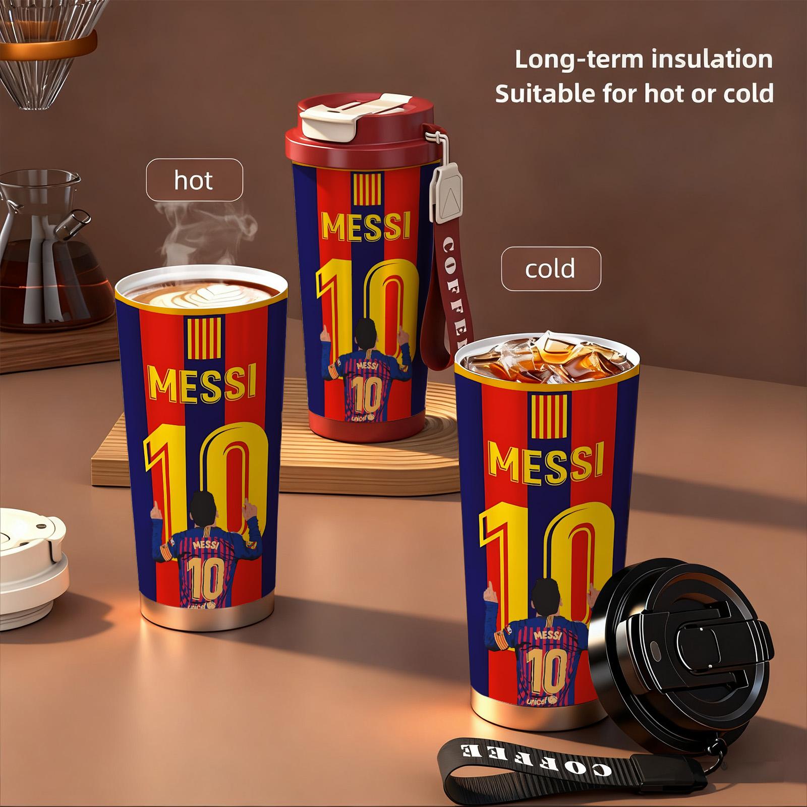 Vivacup 1Pc insulated mug Messi 10 Argentina vacuum cup, Thermos Cup, double wall stainless steel leak-proof travel tumbler, Tumbler with lid for hot cold drinks, keeps warm 12 h/cold 24 h, 18oz soccer fan coffee thermal mug, football lover gift