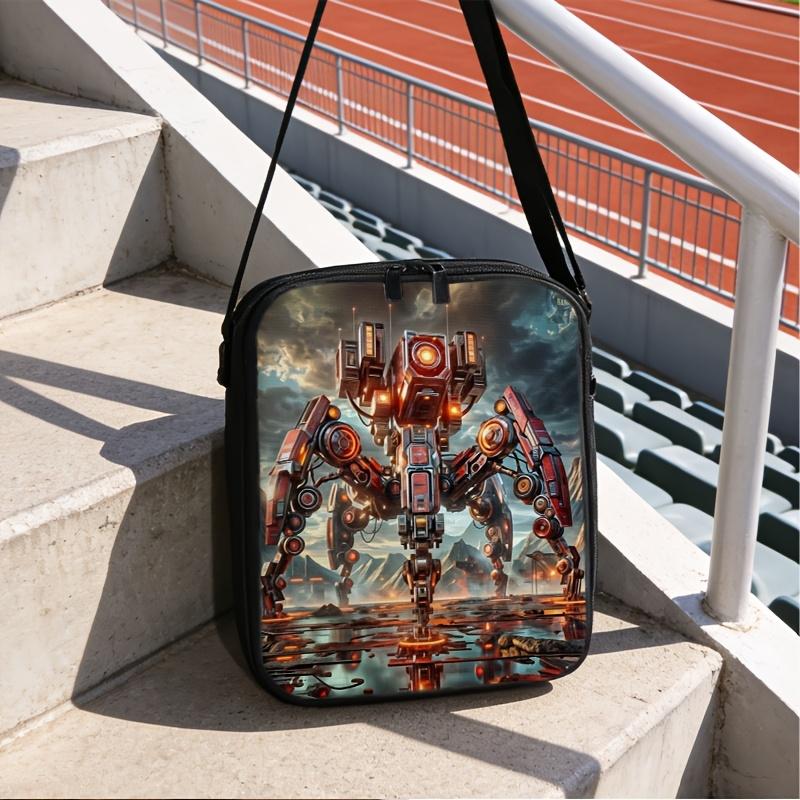 Sci-fi mecha-themed backpacks, handbags, and pencil cases featuring a design of a red heavy mech set against a ruined battlefield backdrop; the high-definition prints are durable and fade-resistant. Features include adjustable shoulder straps and a high-c