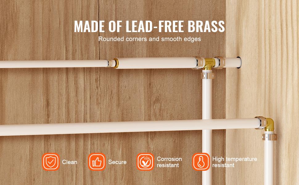 VEVOR Pipe Fittings, 1/2 25PCS Brass Pipe Fittings, Clamp-style 1/2 NPT External Thread Pipe Connector Brass Air Fittings, Plumbing Fittings NPT Adapter for Heating/Shower Systems, Water Pipes