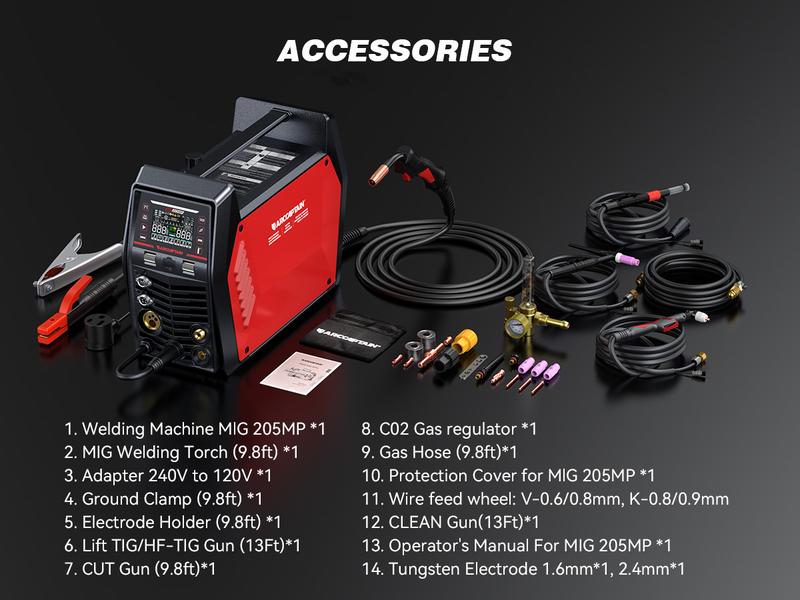 ARCCAPTAIN MIG205MP MIG Welder, All-in-One iControl APP Control Plasma Cutter/Pulsed MIG/Flux Core/Spool Gun/Pulsed HF TIG/Lift TIG/Clean/Stick Aluminum Welding Machine 120/240V Dual Voltage Multiprocess Welders Black Friday, Christmas Gifts for Men/Dad