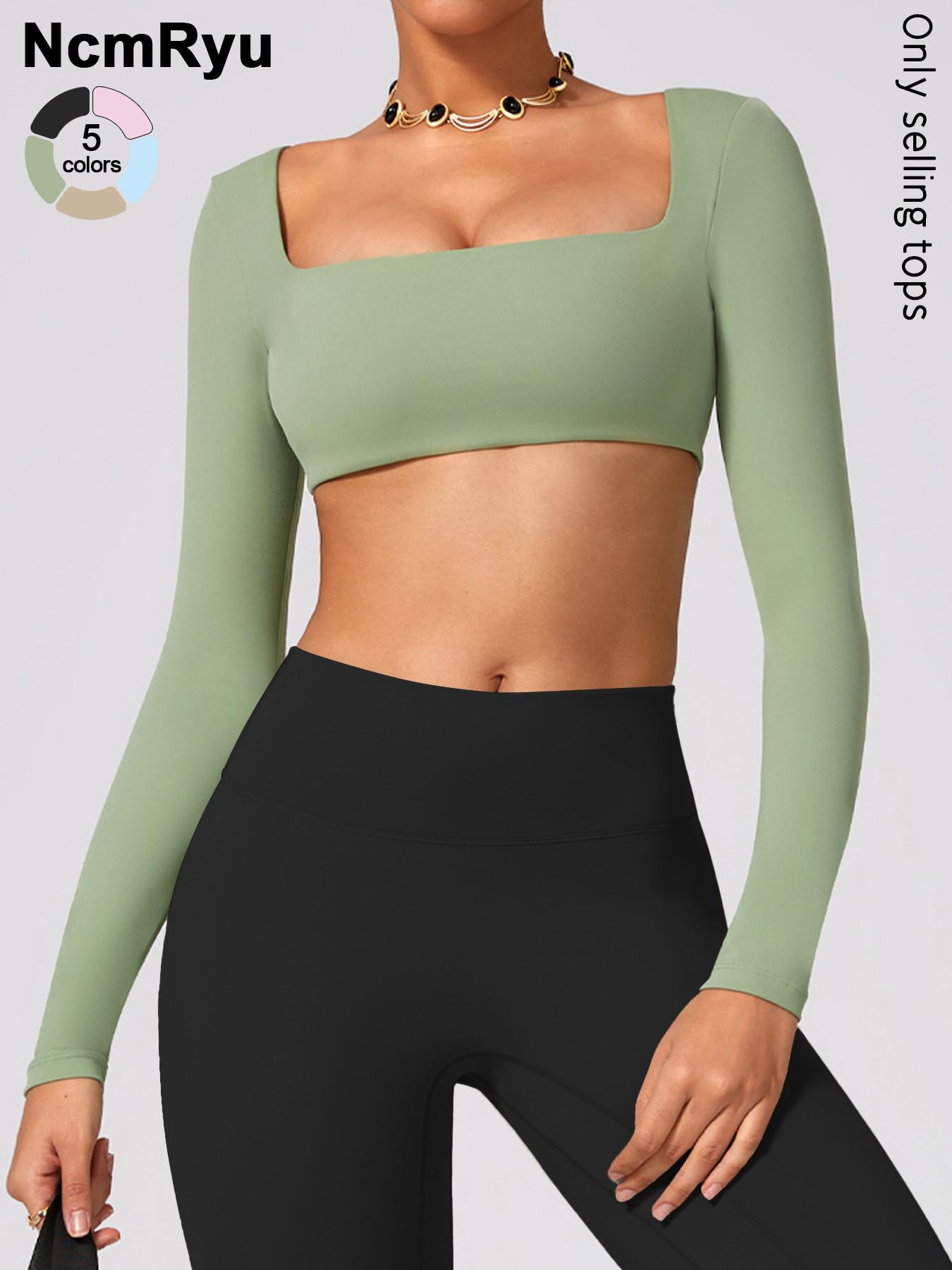 Women's Long Sleeve Sports Top, American Style, Professional Performance, Classic Square Neck, High Elasticity, Breathable Fabric, Breathable Workout Tops