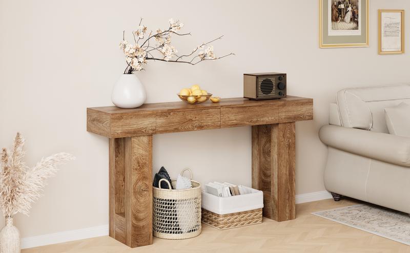 IRONCK 63" Long Console Table with 2 Drawers, Wooden Sofa Table Behind Couch, Farmhouse Entryway Table for Entrance, Living Room, Hallway