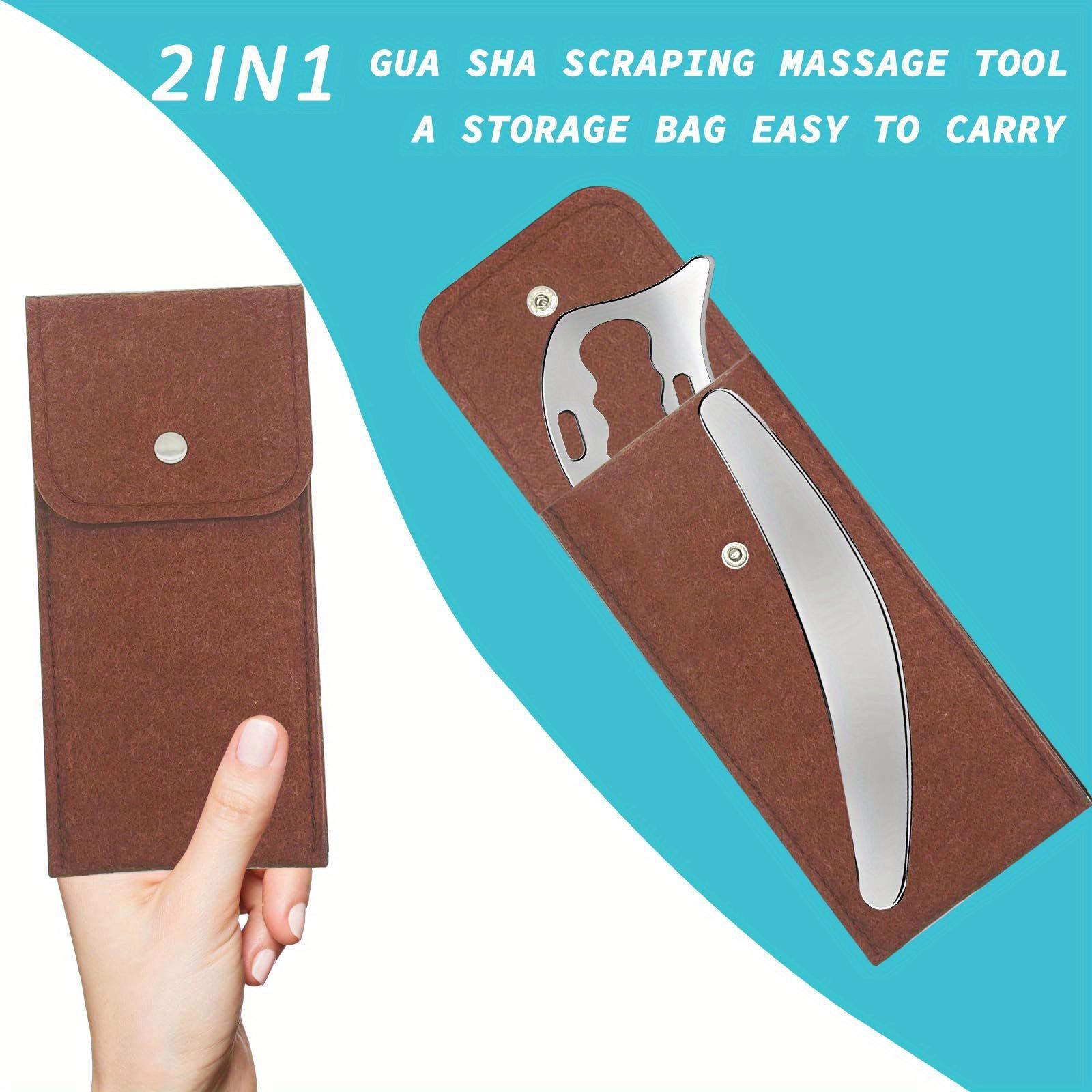2 Counts Set 304 Stainless Steel Gua Sha Muscle Scraper Tool,Scar Tissue Tool, Muscle Scraping Tool,Guasha Massage Scraper, Fascia Scraper,Skin Scraping Tool,Soft Tissue Massage Tool with Storage Bag