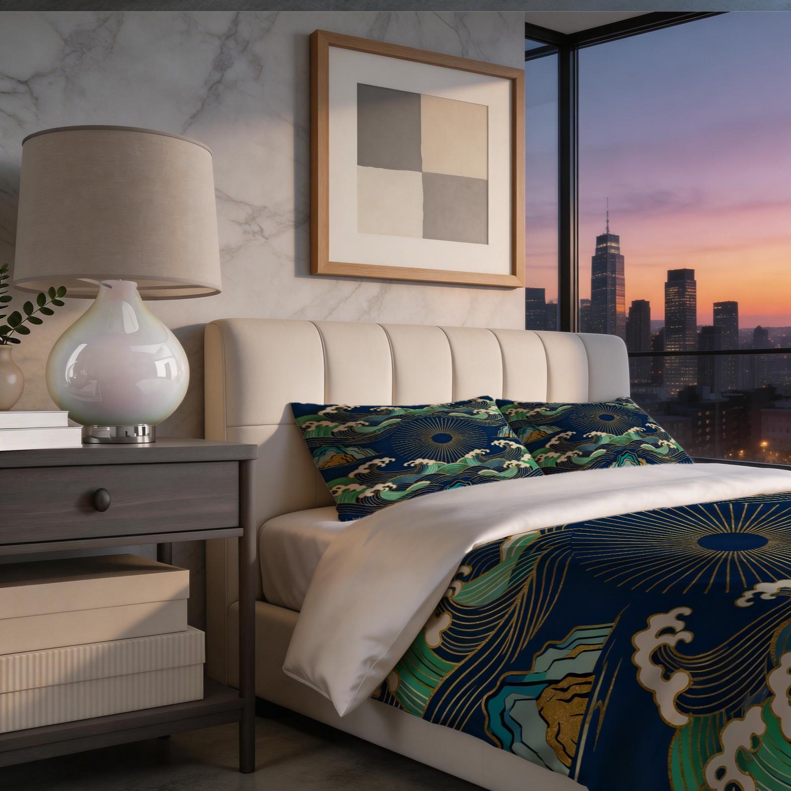 2/3 Piece Wave Sun Duvet Cover Set, HD Digital Printed Comforter Cover, Soft Breathable Bedding Set for Guest Room Bedroom Decor (No Insert)