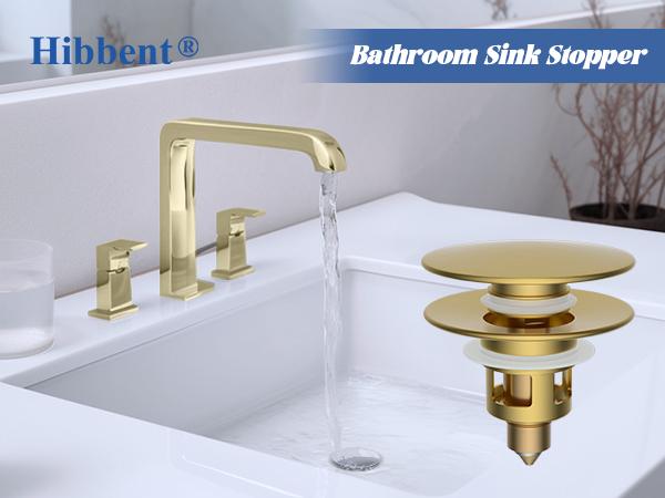 Hibbent All Metal Upgraded Bathroom Sink Stopper, Universal Pop Up Sink Drain Strainer, Brass Bullet Core Push Type Sink Stopper for 1.1''~2.3''' Basin, Anti Clogging Drain Filter