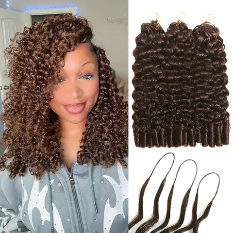 New Ramiss Burmese Curly Crochet Remy Human Hair Extensions - #4 P4/27 99J Color, Miracle Knot Pre-Separated, 50g/Pack 40 Strands, 4-5 Packs for Full Head, No Tension, Reusable Protective Style Weave, Miracle Knots Human Hair